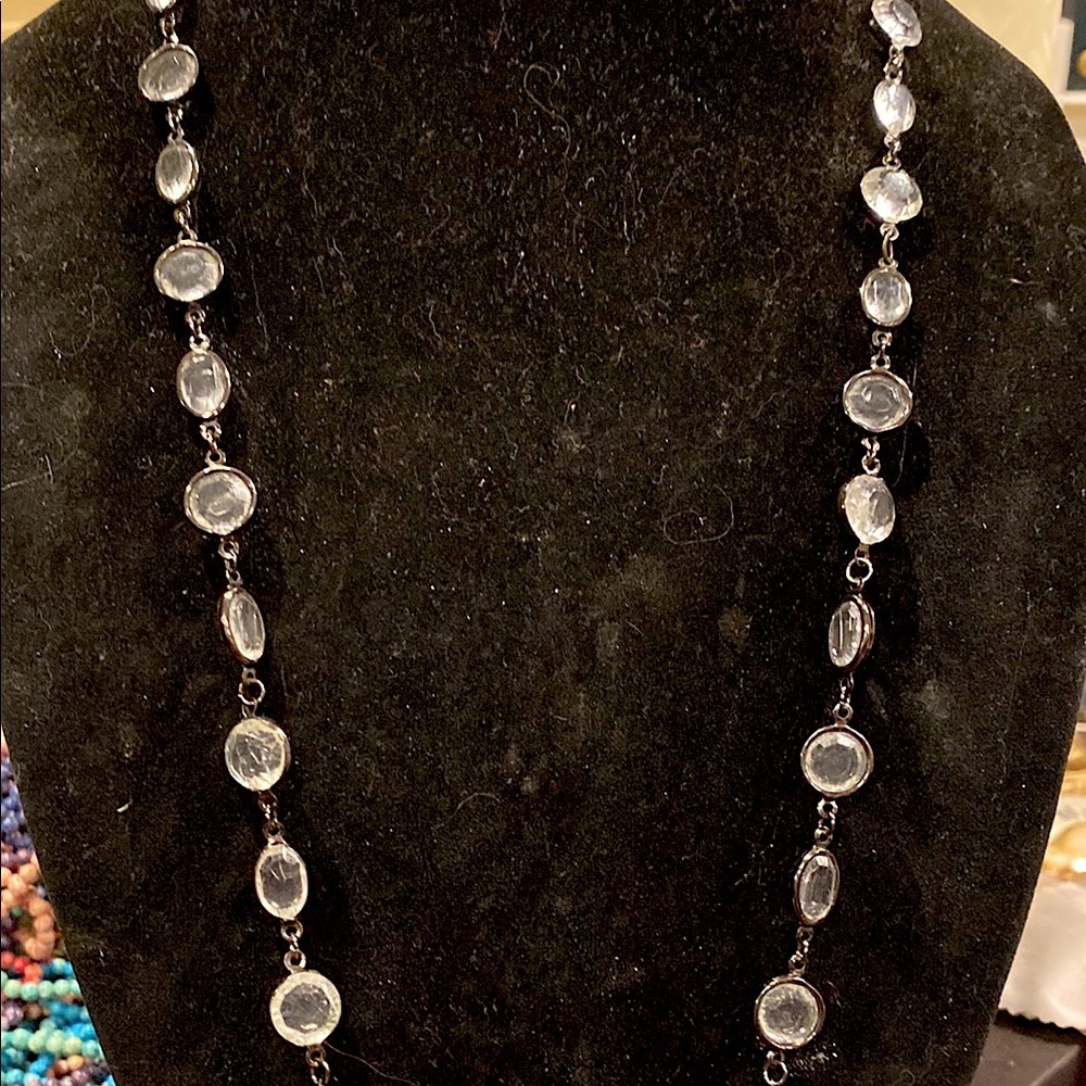 Clear Acrylic Beaded Necklace in Gunmetal Accents